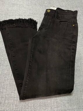 Frame Le High Straight Straight Leg Fringe Jeans Size 24 in Black